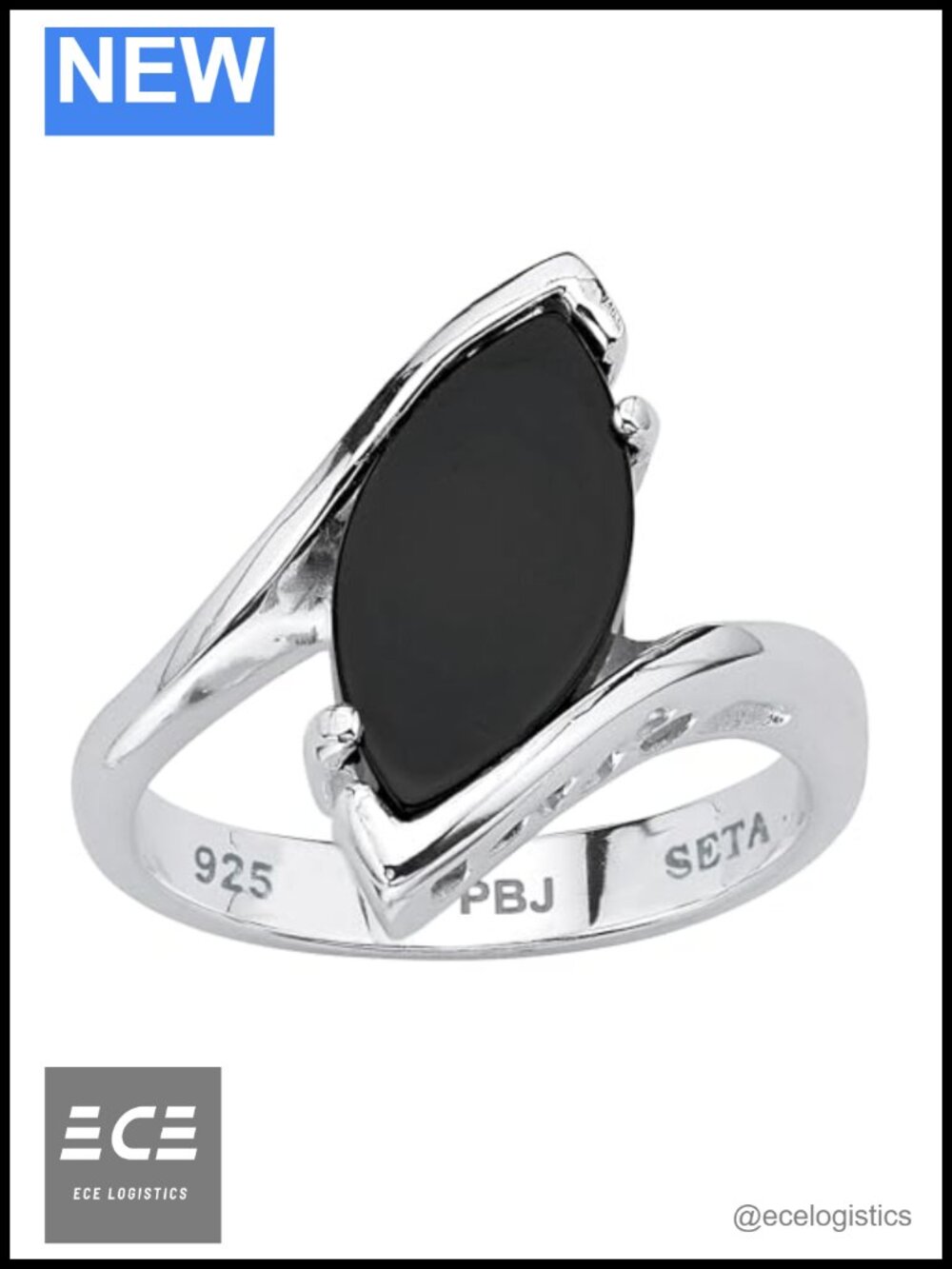 Sterling Silver Marquise Black Onyx Bypass Ring Statement